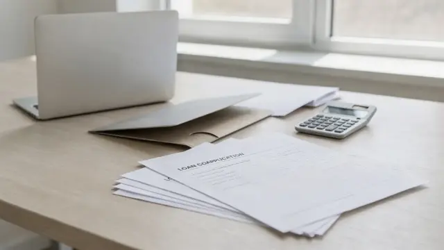 Dokumente und Laptop zum Förderkredit beantragen auf einem Schreibtisch