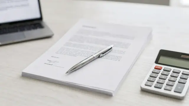 Vertrag auf Schreibtisch mit Stift und Laptop zum Thema Haftungsklausel im Vertrag