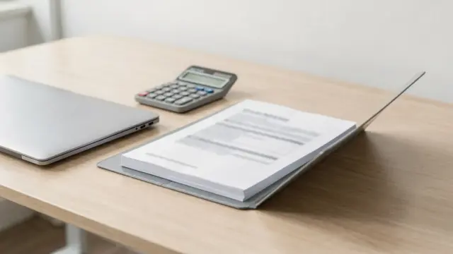 Dokumente und Laptop zum Förderkredit beantragen auf einem Schreibtisch