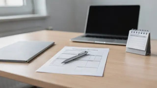 Unterlagen zur Anmeldung eines Kleingewerbes auf einem Bürotisch im Bürgeramt