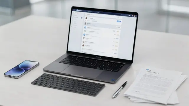 Laptop mit E-Mail-Postfach und Dokumenten zum Thema Vertragsannahme per E-Mail und revisionssichere Dokumentation