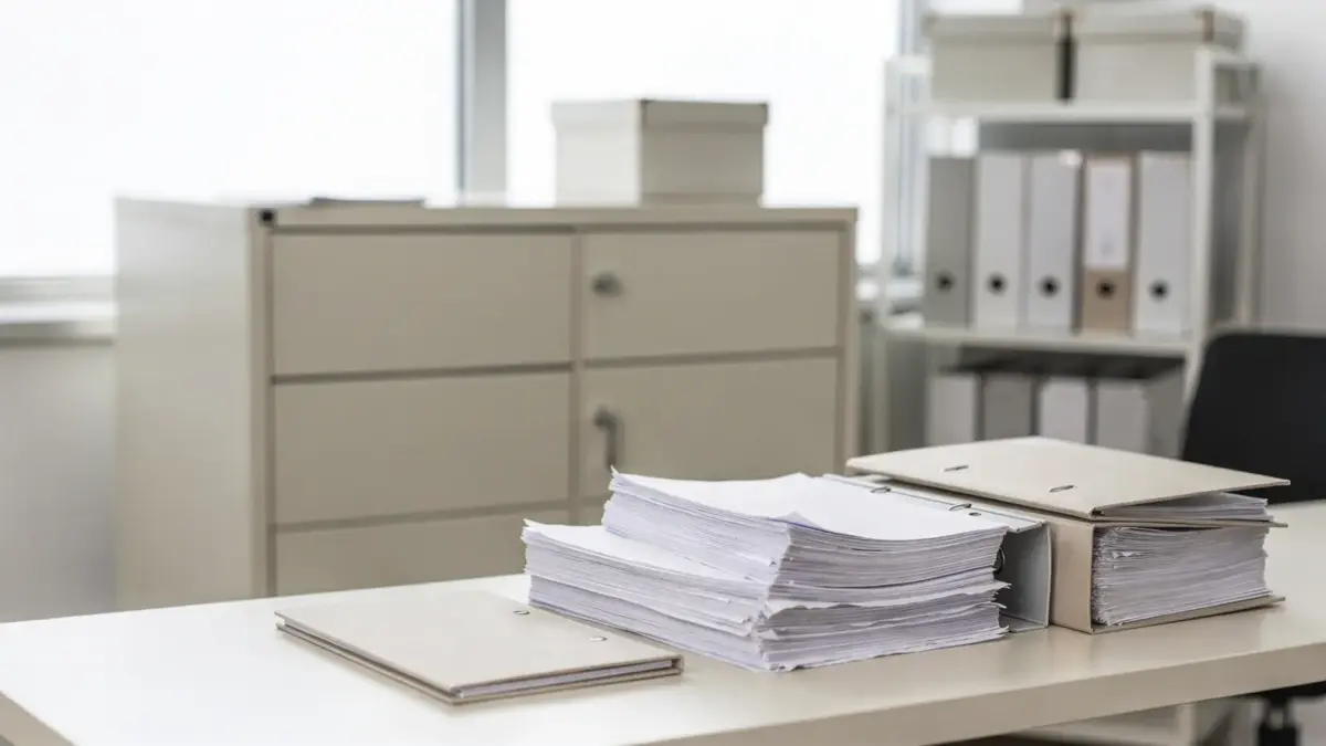 Ordentliche Belegablage und Archivierung mit Aktenordnern, Archivboxen und Büroregal im Unternehmen