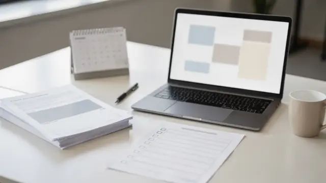 DSGVO-konforme Tool-Auswahl: Laptop, Vertragsunterlagen und Checkliste auf einem Bürotisch