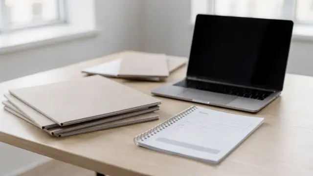 Bewerberauswahlprozess im Büro mit Unterlagen, Laptop und Checkliste