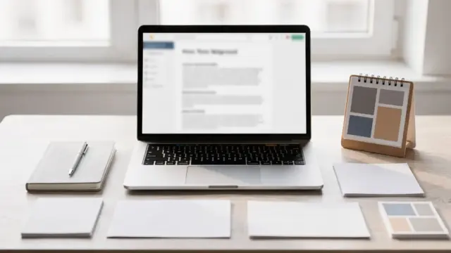 Laptop mit Newsletter-Tool auf dem Schreibtisch für E-Mail-Marketing