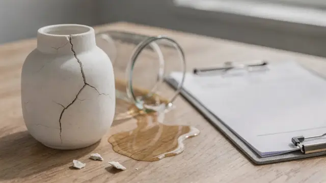 Beschädigte Vase und verschüttetes Glas als Haftpflichtschaden-Beispiel zur Haftpflichtversicherung