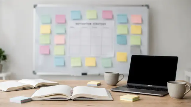 Team im Büro mit Planungsboard zum Thema Mitarbeiter motivieren