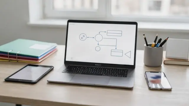 Büroarbeitsplatz mit Laptop und Tablet zum Thema Prozesse automatisieren für kleine Unternehmen