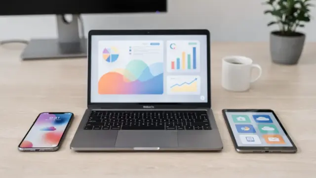Büro-Workspace mit Laptop und Tablet zu KI-Tools für Unternehmen