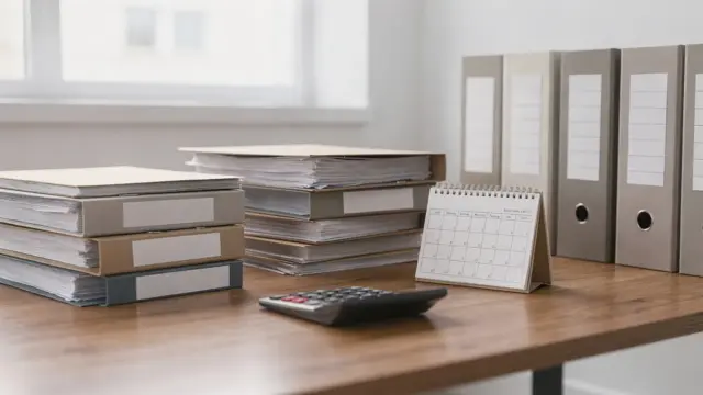 Ordentliche Buchhaltungsunterlagen und Archivboxen zum Thema Aufbewahrungsfristen in der Buchhaltung
