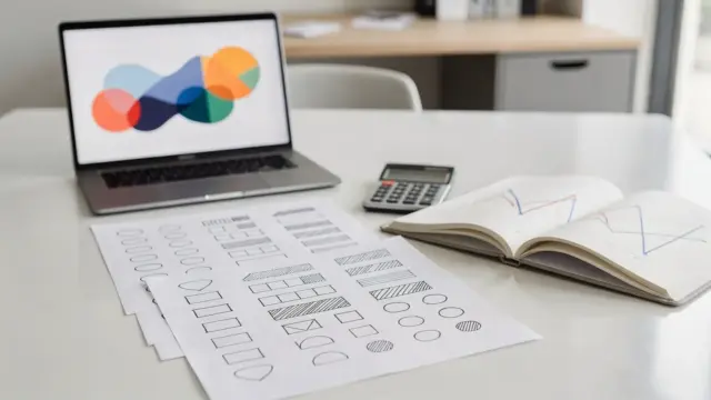 Businessplan-Kennzahlen für Finanzierungsgespräche: Tabellen, Rechner und Diagramme auf einem Schreibtisch