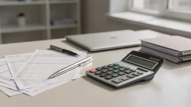 Startup-Finanzplanung mit Rechner, Laptop und Unterlagen zum Startkapital bei der Gründung