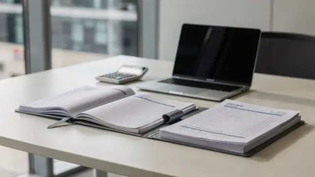 Dokumente und Rechner auf einem Schreibtisch zum Thema Sicherheiten für Firmenkredit bei kleinen Unternehmen
