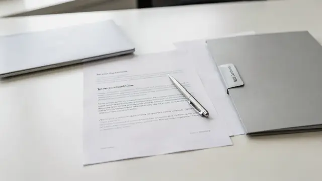 B2B-Geschäft: Vertragsunterlagen auf dem Schreibtisch zum Thema AGB-Pflicht