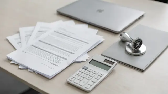 Dokumente, Rechner und Laptop auf einem Büroschreibtisch zum Thema GmbH-Haftung und persönliche Haftung